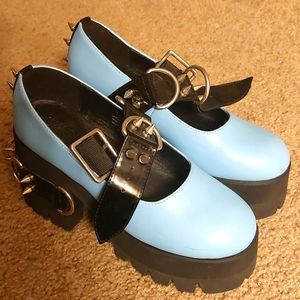 Dolls Kill Current Mood Blue Spiked Platform Mary Janes